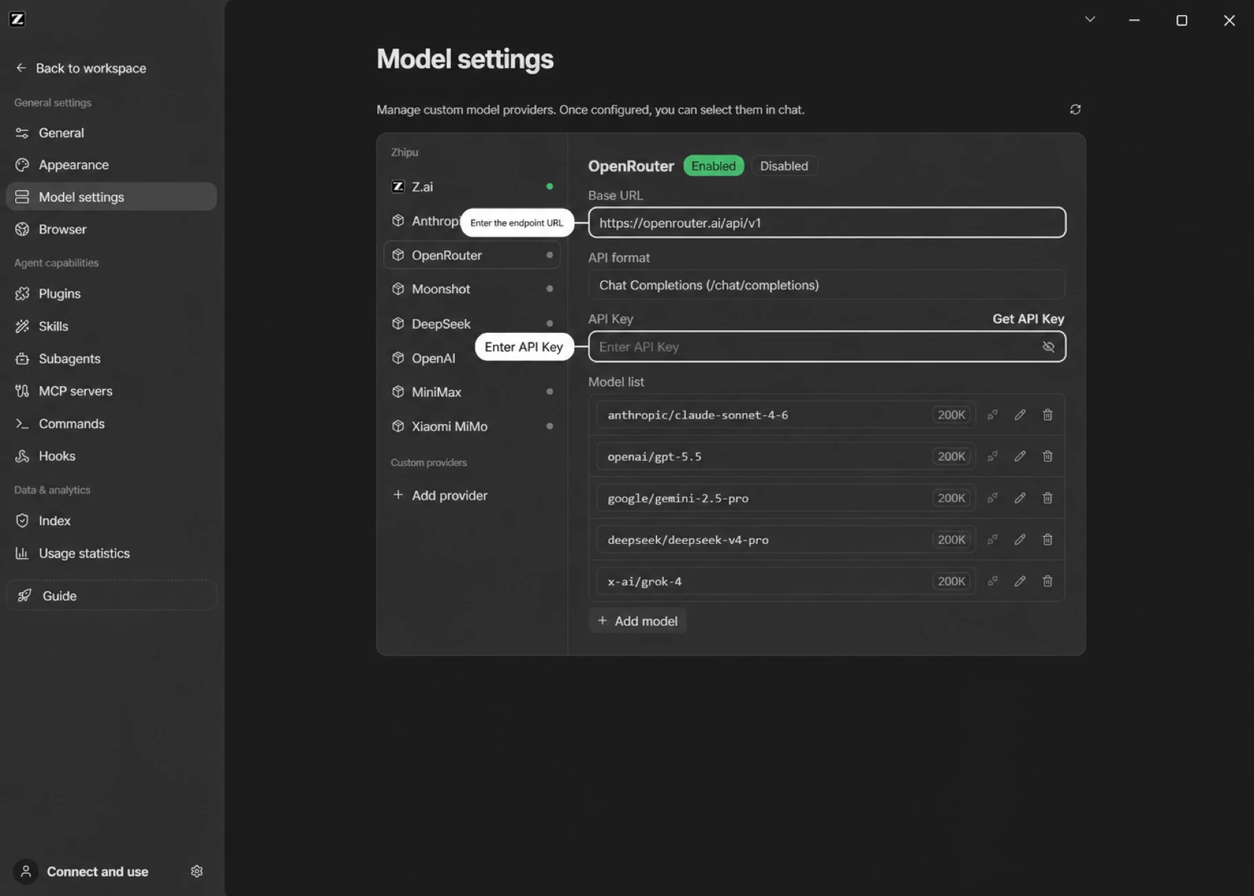 OpenRouter provider settings