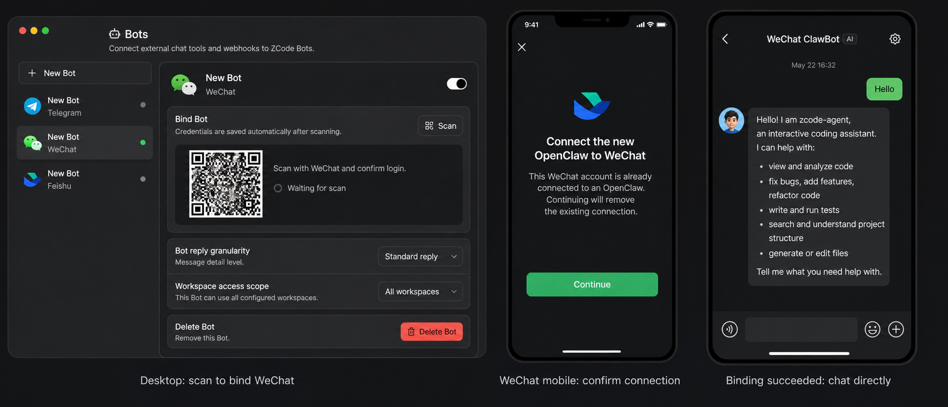 WeChat Bot Channel binding flow
