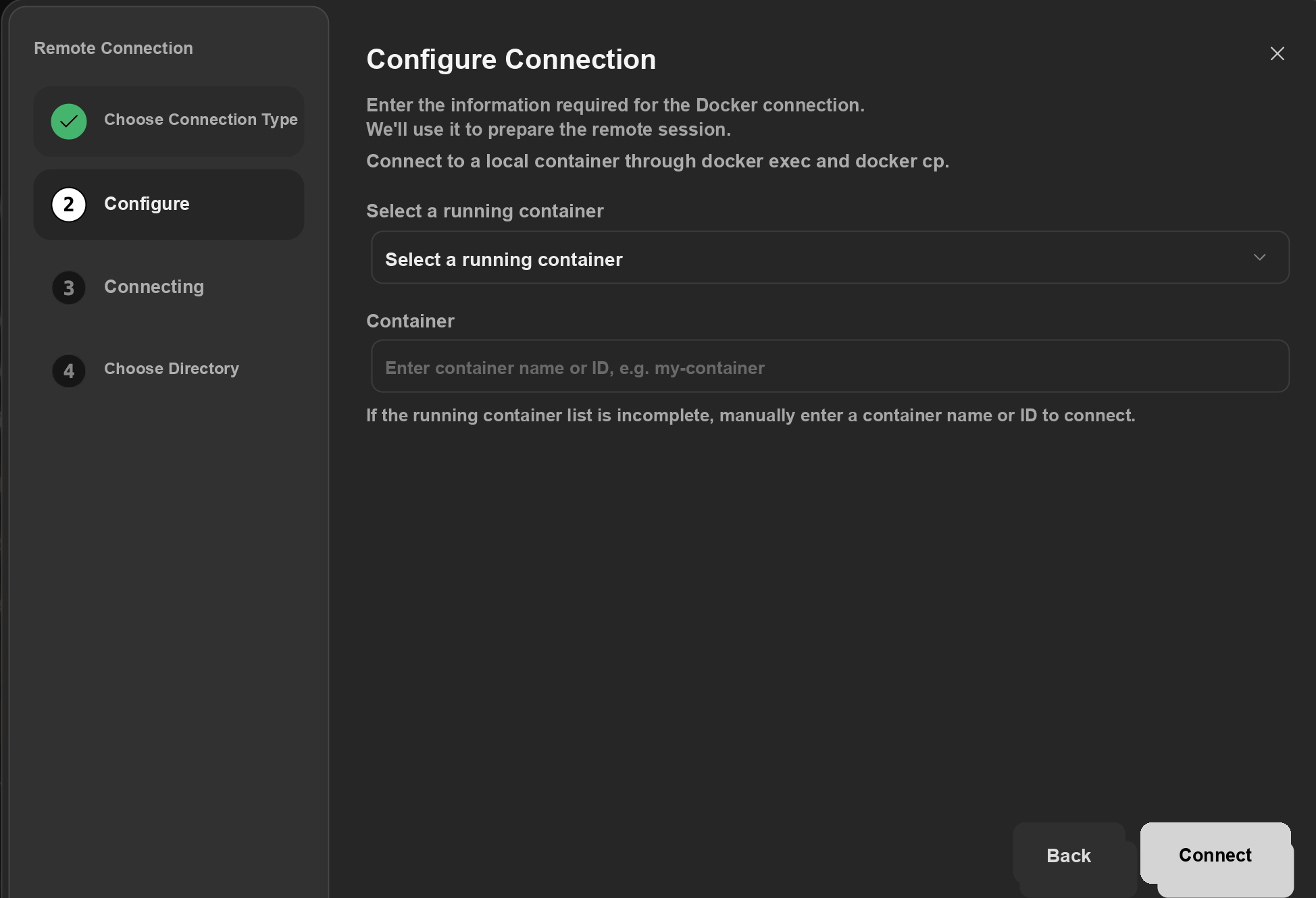 Fill Docker connection configuration